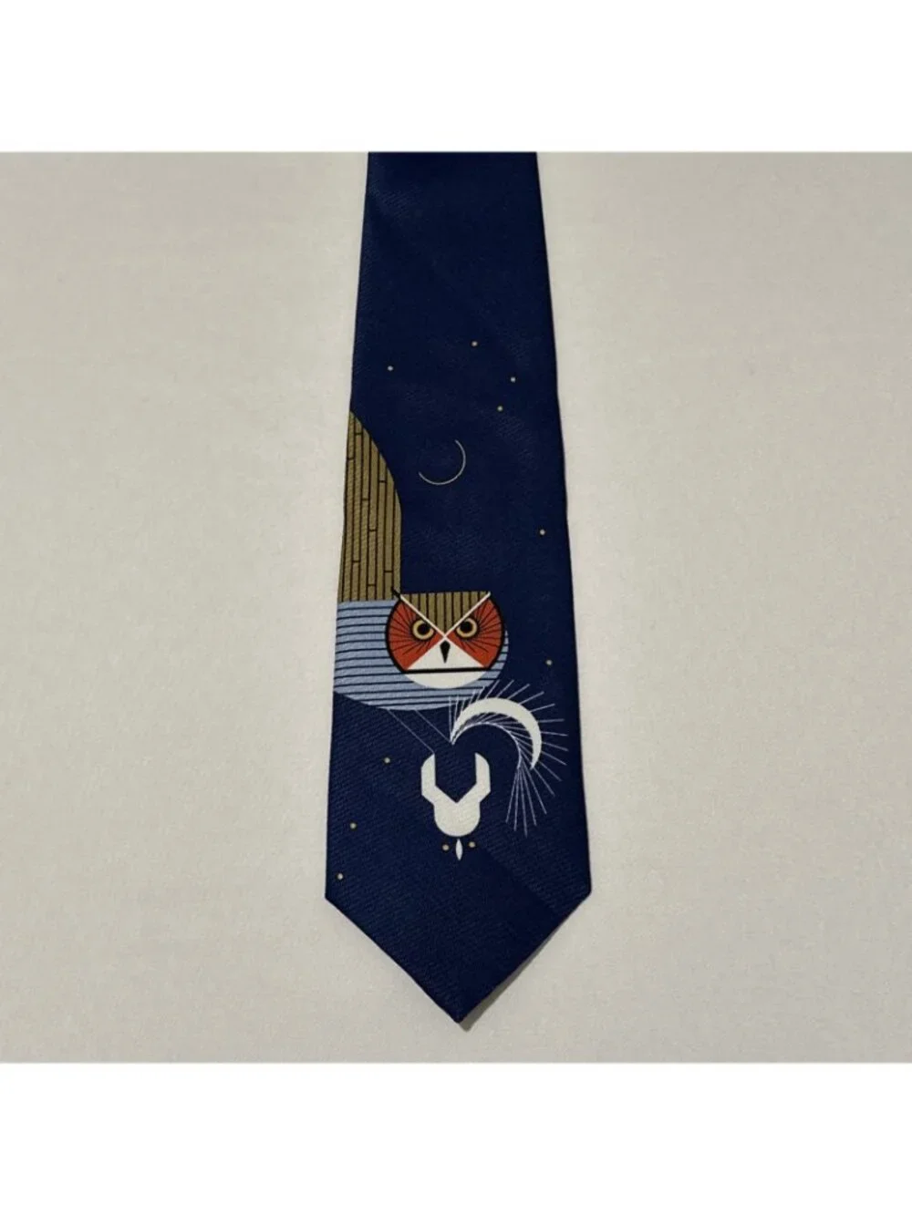 Charles Harper World Wildlife Fund Tie Vintage 90s Owl Modernist Necktie